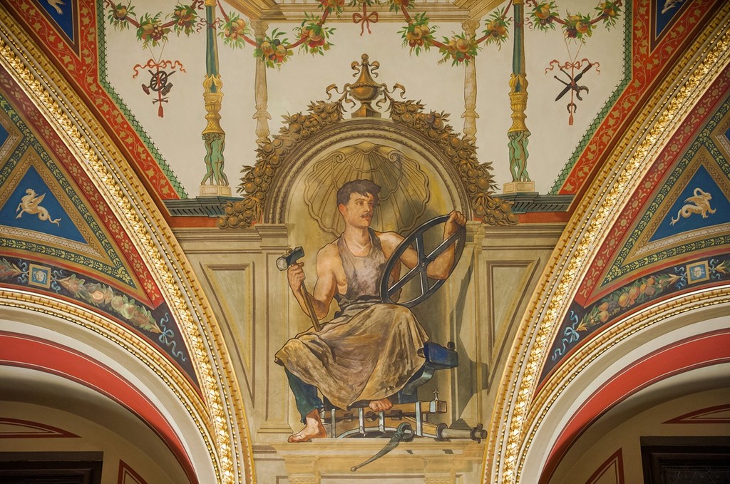 Egy kovácsot ábrázoló freskó a Lotz-terem falán