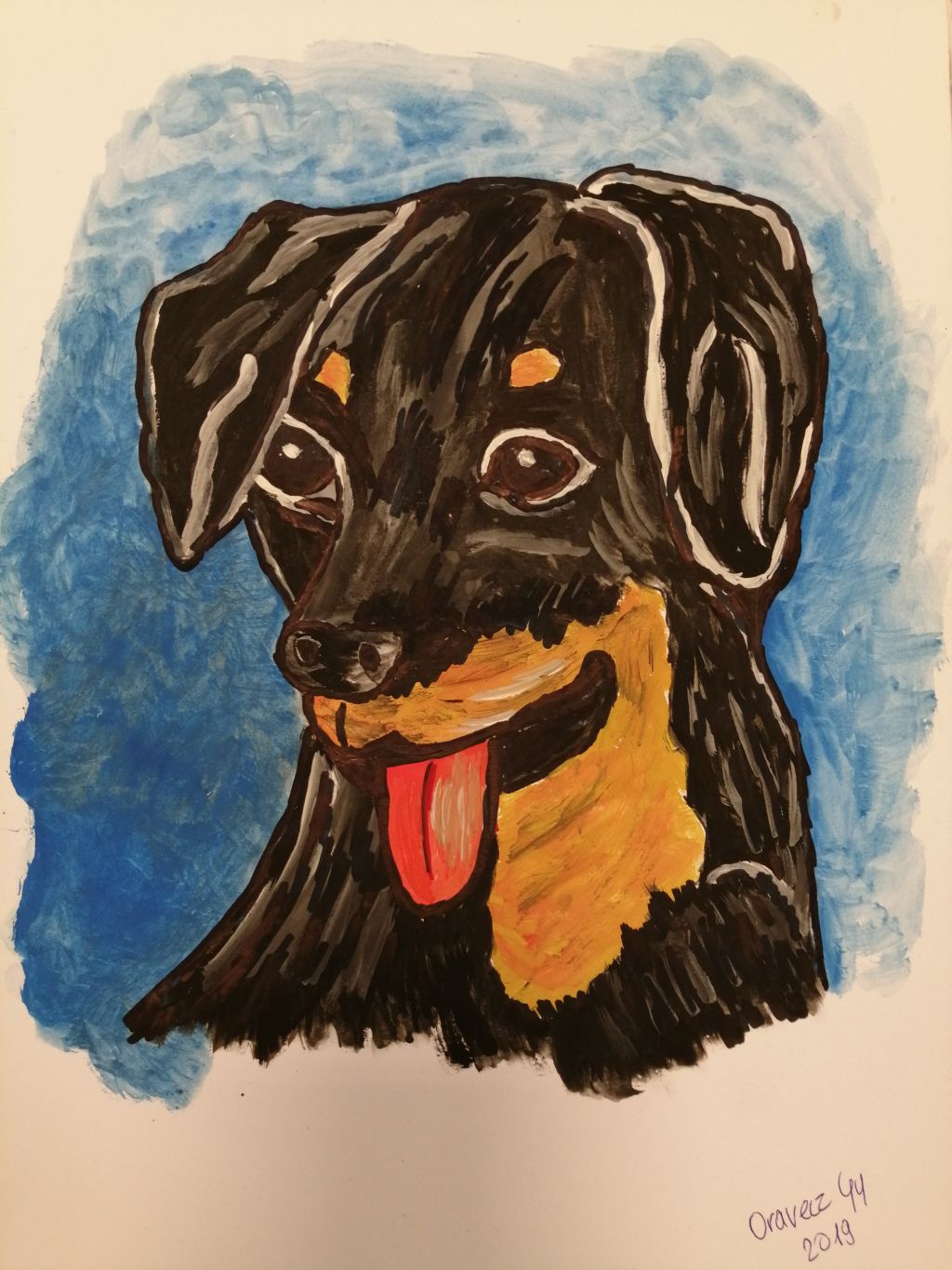Fekete kutyát ábrázoló festmény fotója