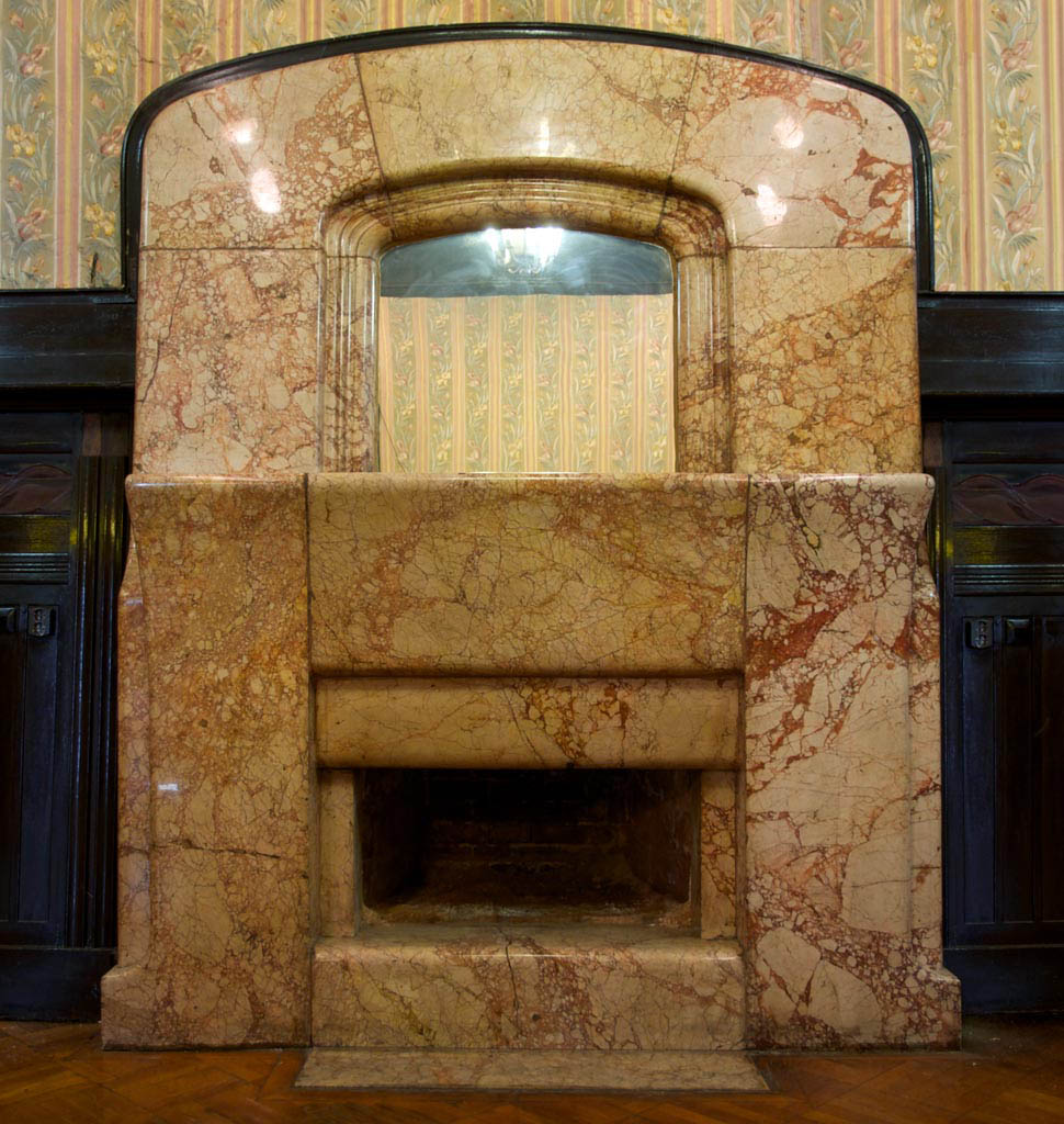 The fireplace of the dining room