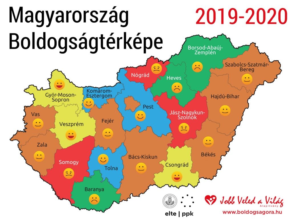 Színes fotó Magyarország boldogságtérképéről