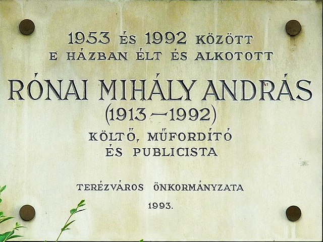 Memorial plaque in memory of Mihály András Rónai