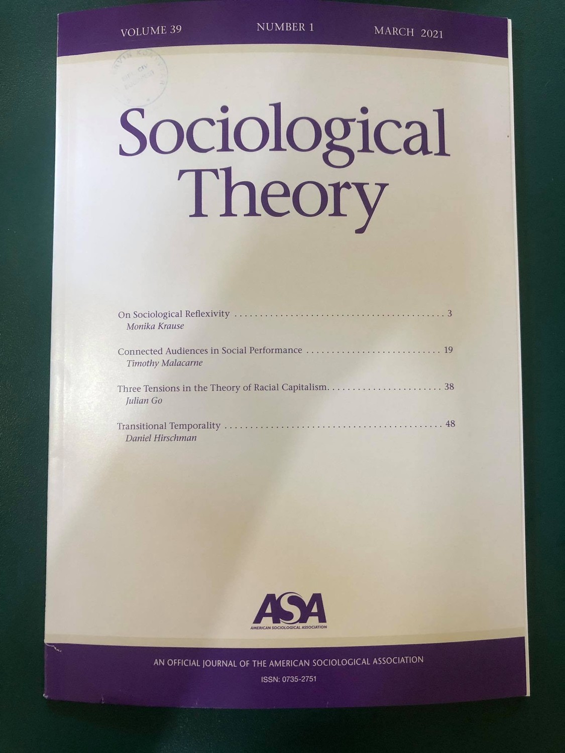 A Sociological Theory folyóirat borítója 