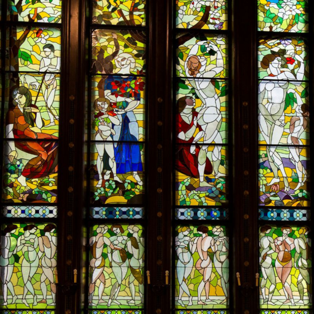 The glass window of the hall