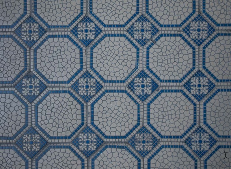Blue patterned cement floor tiles